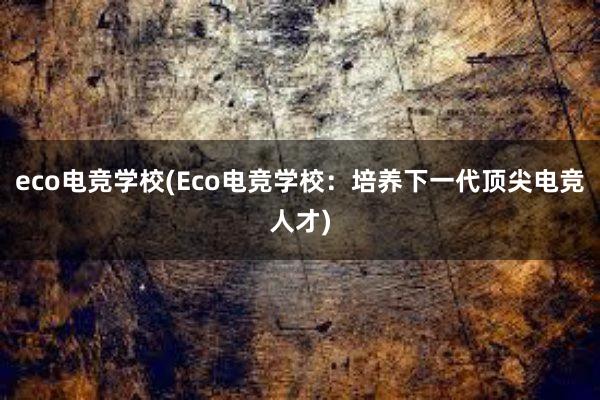 eco电竞学校(Eco电竞学校：培养下一代顶尖电竞人才)