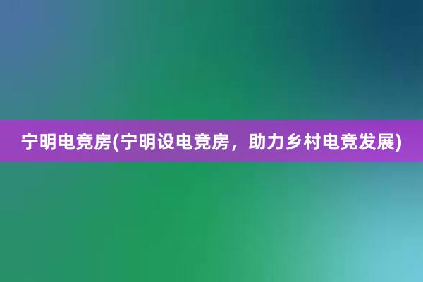 宁明电竞房(宁明设电竞房，助力乡村电竞发展)