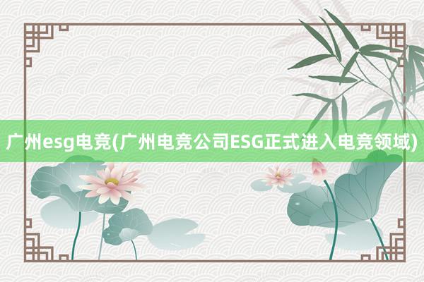 广州esg电竞(广州电竞公司ESG正式进入电竞领域)