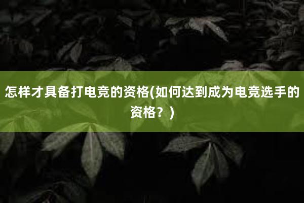 怎样才具备打电竞的资格(如何达到成为电竞选手的资格？)