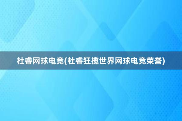 杜睿网球电竞(杜睿狂揽世界网球电竞荣誉)