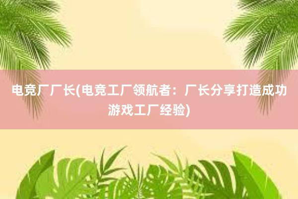 电竞厂厂长(电竞工厂领航者：厂长分享打造成功游戏工厂经验)