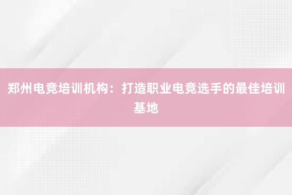 郑州电竞培训机构：打造职业电竞选手的最佳培训基地